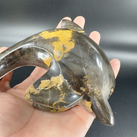 Hand Polished Marble Heavy Dolphin Figurine Animal Brown Multicolor Vintage - Picture 3 of 14